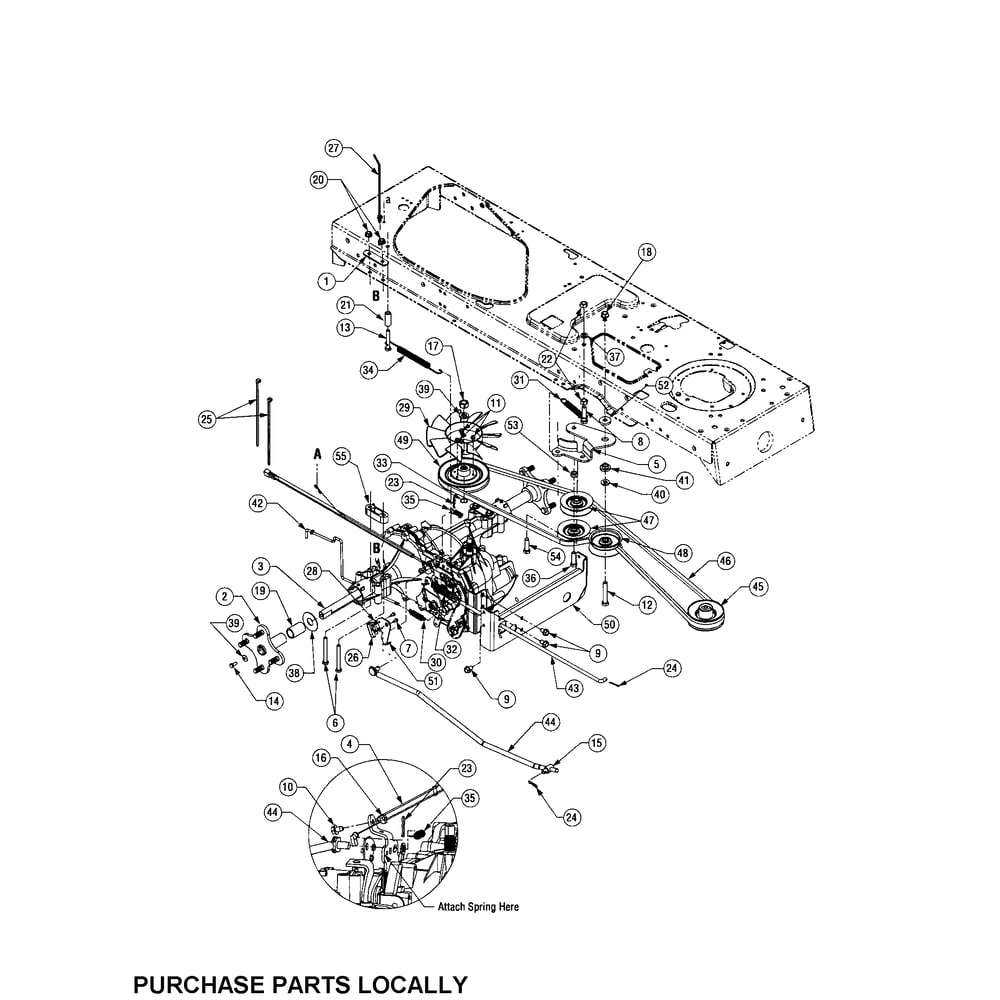 Drive System Diagram and Parts List for  Cub Cadet Lawn Tractor